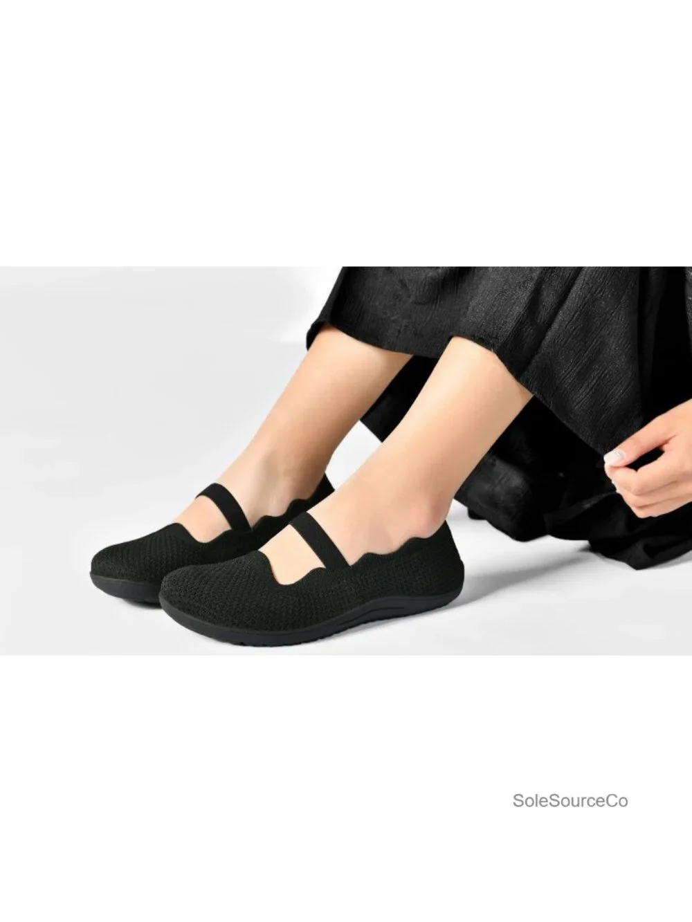 Wide Toe Box Mary Jane Flats Elastic Strap Knit Comfort Slip-On Walking Shoes